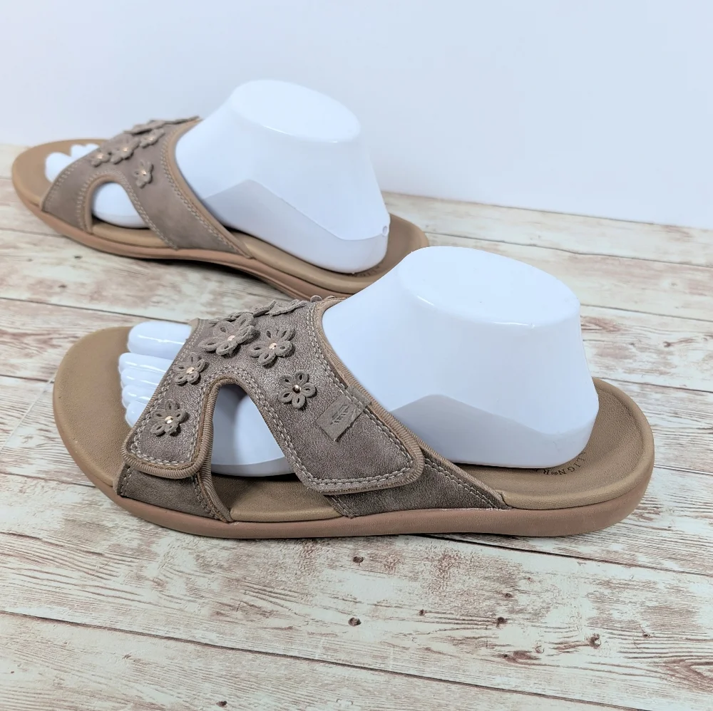 Revitalign Kholo Hampton "Bronze" Tan Velcro Strap Open Toe Slide Sandals 10 - Picture 2 of 13